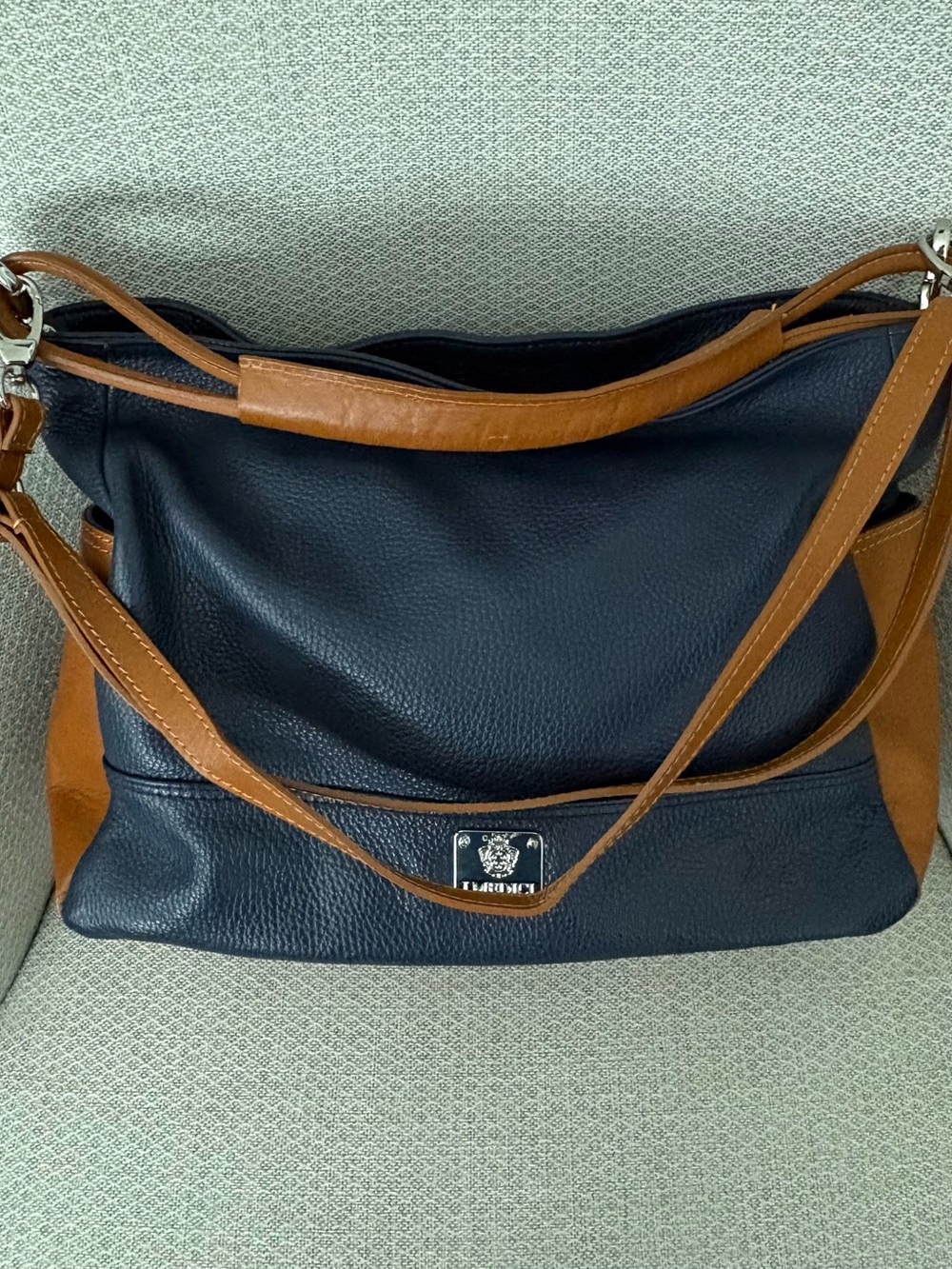 I Medici Navy and Brown Italian Leather Shoulder Bag